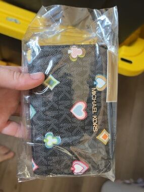 NWT: Michael Kors Black Heart Monogram Zip Wallet